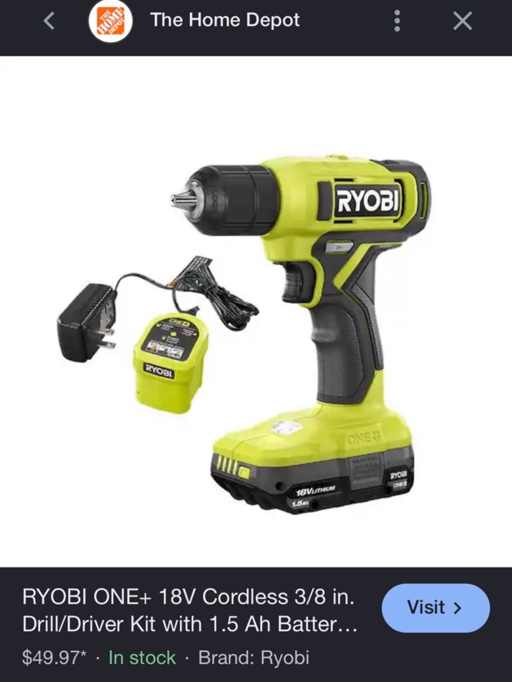 Ryobi ONE+ 18V Cordless 3/8 in. Drill/Driver Kit in Lime Green